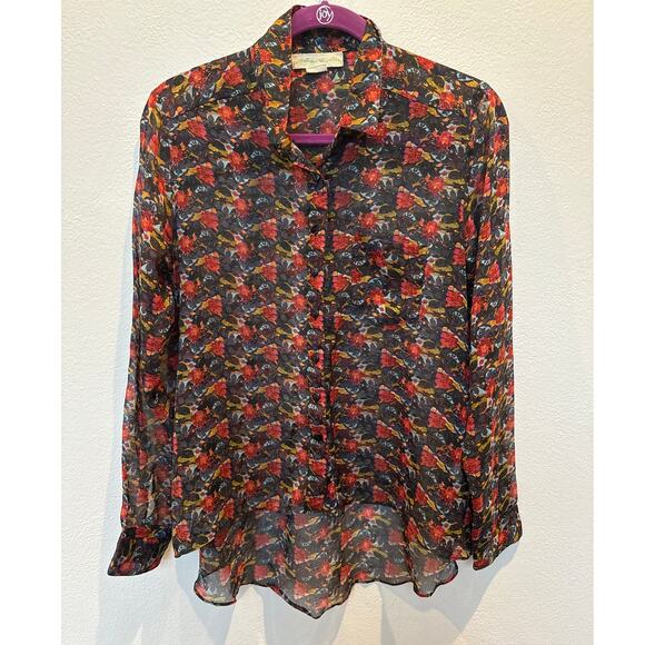 Staring at Stars Anthropologie Long Sleeve Button Front Sheer Top Women's Size S - Picture 1 of 6